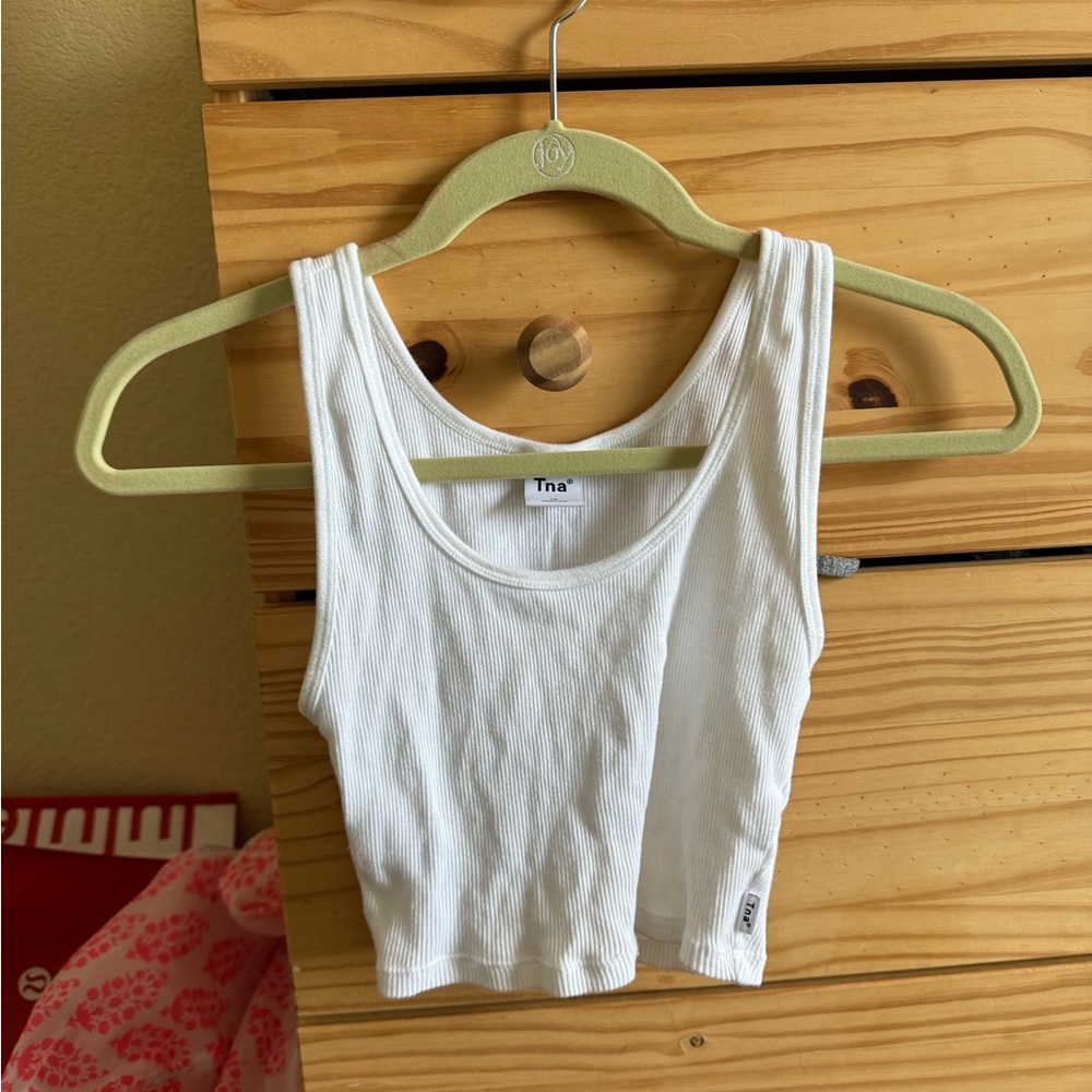 Aritzia Tna White Ribbed Cropped Tank